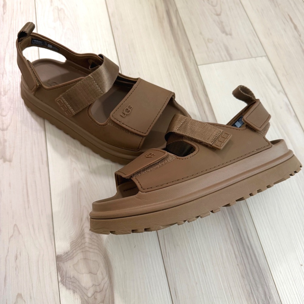 UGG GoldenGlow Chestnut Brown Platform Sandals Youth 5 Womens 7